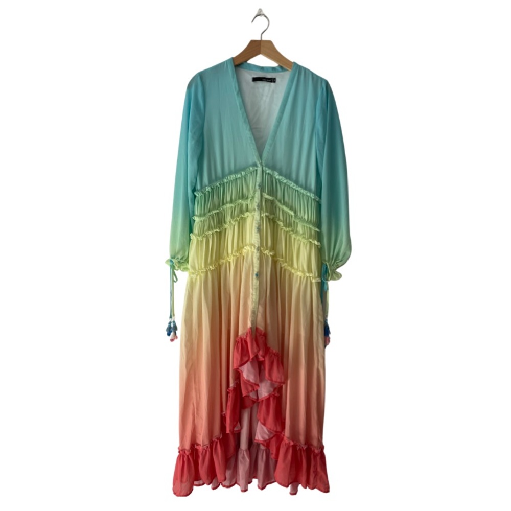 Linjia Shop Women’s Ombré Rainbow High-Low Dress (Medium)